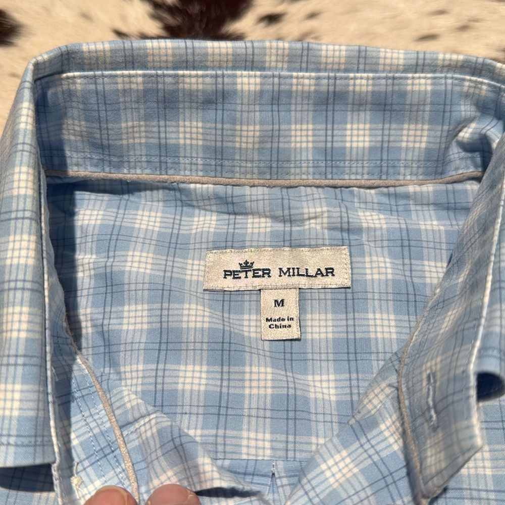 Peter Millar Blue Plaid Shirt Size M - Picture 4 of 6